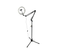 Кольцевая лампа ST-5226 диаметр 26 см на усиленном пантографе с держателем телефона и шарниром на напольном штативе Ml с крючком для противовеса