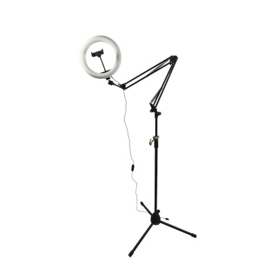 Кольцевая лампа ST-5226 диаметр 26 см на усиленном пантографе с держателем телефона и шарниром на напольном штативе Ml с крючком для противовеса
