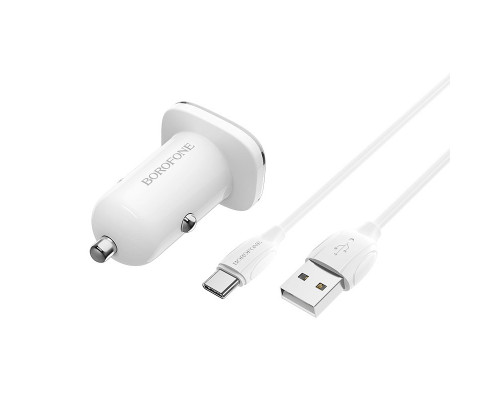 Автомобильная зарядка Borofone BZ12, Type-C, 2.4А, белый