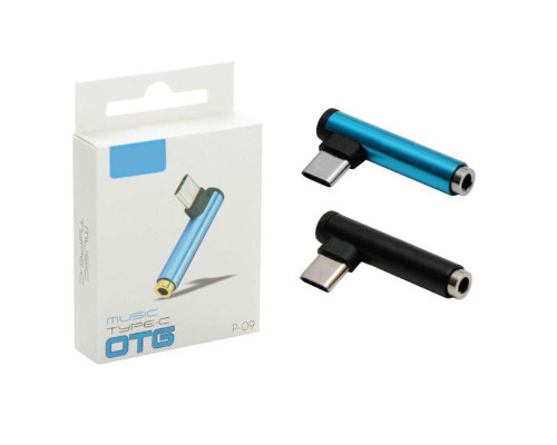 Переходник P-09 USB Type-C (m) — mini jack 3.5 mm, голубой