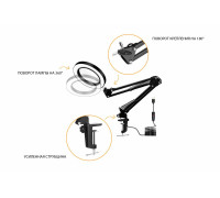 Лампа лупа светодиодная LN-33 на усиленной струбцине, настольная, черная