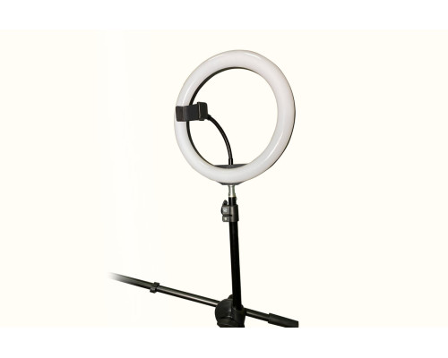 Напольная стойка штатив JBH-G117 с кольцевой RGB лампой 46 см, крючком для противовеса и 3 держателями телефона для горизонтальной съемки