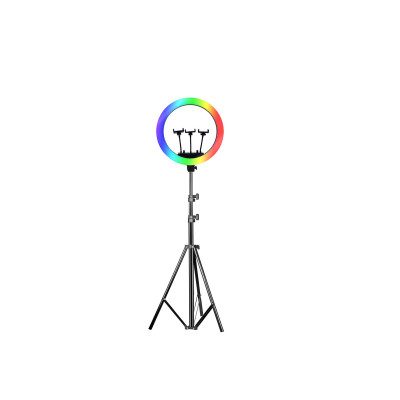 Кольцевая селфи лампа на штативе RGB LED MJ18 с тремя держателями для смартфона, диаметр 45 см