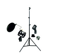 Напольная стойка JBH-G123 с поп-фильтром диаметром 10 см, пластиковым держателем паук и держателем "бочонок" для микрофона