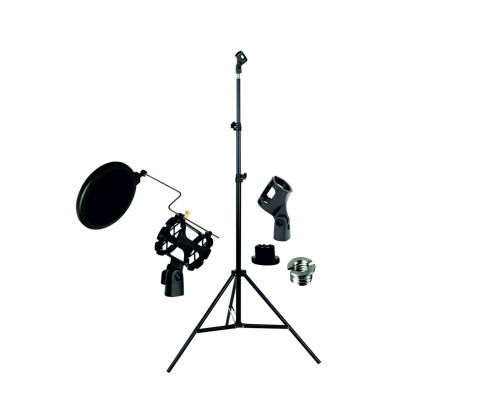 Напольная стойка JBH-G123 с поп-фильтром диаметром 10 см, пластиковым держателем паук и держателем "бочонок" для микрофона