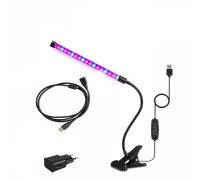 Фитолампа светодиодная, 1 панель, для растений с регулируемым зажимом, удлинителем 1,5 м и адаптером