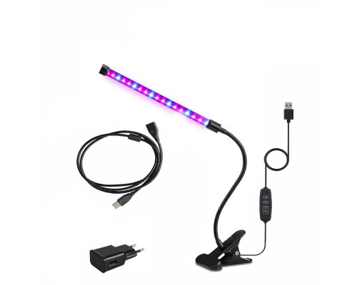 Фитолампа светодиодная, 1 панель, для растений с регулируемым зажимом, удлинителем 1,5 м и адаптером