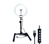 Кольцевая лампа RGB 26 см на настольном штативе для горизонтальной съемки с держателем телефона