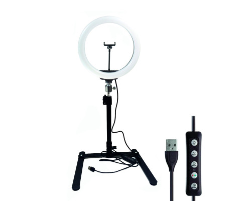 Кольцевая лампа RGB 26 см на настольном штативе для горизонтальной съемки с держателем телефона