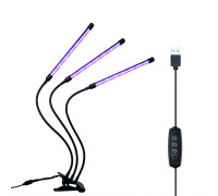 Фитолампа светодиодная для растений с регулируемым зажимом, 3 лампы