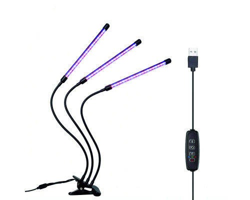 Фитолампа светодиодная для растений с регулируемым зажимом, 3 лампы