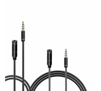 Кабель JD-457 на вход AUX 3.5 mm,  удлинитель черный, 1 метр, 2 шт