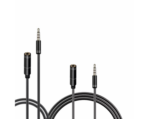 Кабель JD-457 на вход AUX 3.5 mm,  удлинитель черный, 1 метр, 2 шт