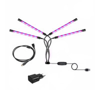 Фитолампа светодиодная 4 панели, светильник для растений с креплением на штатив с резьбой 1/4’’, пультом на проводе, удлинителем 1.5 м и адаптером