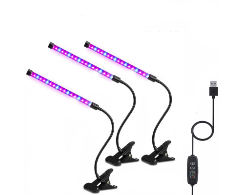 Фитолампа светодиодная для растений с регулируемым зажимом, 1 панель, 3 шт