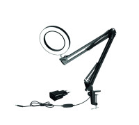 Настольная светодиодная лампа лупа LN-33A на усиленной струбцине с адаптером питания к сети 220В, черная