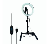 Кольцевая лампа RGB F-200Q 20 см на настольном штативе для горизонтальной съемки с держателем телефона
