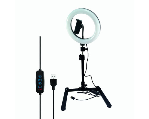 Кольцевая лампа RGB F-200Q 20 см на настольном штативе для горизонтальной съемки с держателем телефона