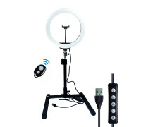 Кольцевая лампа RGB 26 см на настольном штативе для горизонтальной съемки с держателем телефона и Bluetooth кнопкой