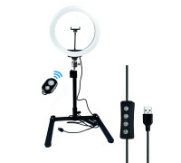 Кольцевая лампа 30 см для горизонтальной съемки на настольном штативе с держателем телефона и Bluetooth кнопкой