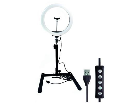 Кольцевая лампа RGB 30 см для горизонтальной съемки на настольном штативе с держателем телефона