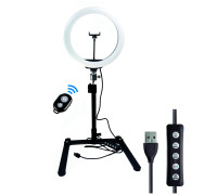 Кольцевая лампа RGB 30 см для горизонтальной съемки на настольном штативе с держателем телефона и Bluetooth кнопкой