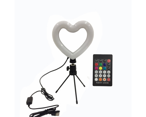 Кольцевая лампа RGB в виде сердца на треноге с шарнирным креплением и пультом регулировки