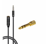 Кабель JD-457 на вход AUX 3.5 mm, 1 метр, удлинитель с переходником Jack 3.5 mm на Jack 6.3 mm штекер