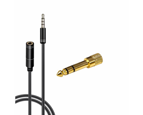 Кабель JD-457 на вход AUX 3.5 mm, 1 метр, удлинитель с переходником Jack 3.5 mm на Jack 6.3 mm штекер
