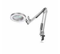 Белая лампа лупа светодиодная настольная LN-22WB на усиленной черной струбцине