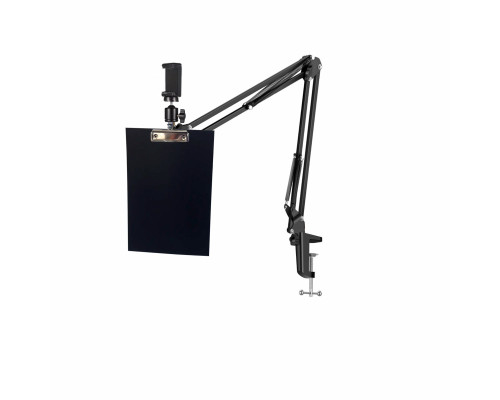 Усиленная стойка пантограф ST-DK с держателем для телефона на шарнире и планшетом A4 с зажимом, на усиленной струбцине