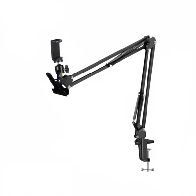 Стойка пантограф ST-DP с держателем для телефона на шарнире и с прищепкой-зажимом, на усиленной струбцине