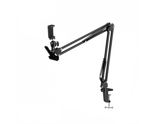 Стойка пантограф ST-DP с держателем для телефона на шарнире и с прищепкой-зажимом, на усиленной струбцине