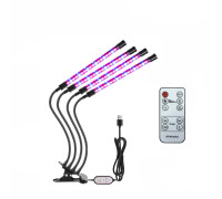 Фитолампа светодиодная, светильник для растений с регулируемым зажимом, пультом на проводе и пультом ДУ, 4 панели