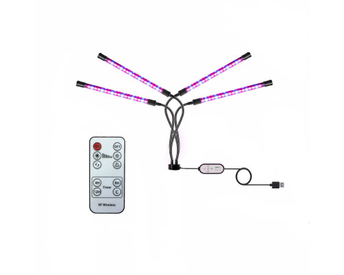 Фитолампа светодиодная, светильник для растений с креплением на штатив с резьбой 1/4’’, с пультом на проводе и пультом ДУ, 4 панели