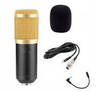 Микрофон BM-800 конденсаторный c ветрозащитой, кабелем XLR-Jack 3.5 и переходником для подключения к телефону, черно-золотой