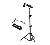 Конденсаторный микрофон E300 с кабелем XLR - Jack 3.5 мм на напольной стойке с держателем паук и поп-фильтром