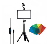 Портативная светодиодная LED панель с цветными фильтрами RAG-2T3 на настольной треноге с универсальным держателем для телефона и шарнирным креплением