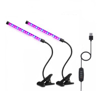 Фитолампа светодиодная для растений с регулируемым зажимом, 1 панель, 2 шт