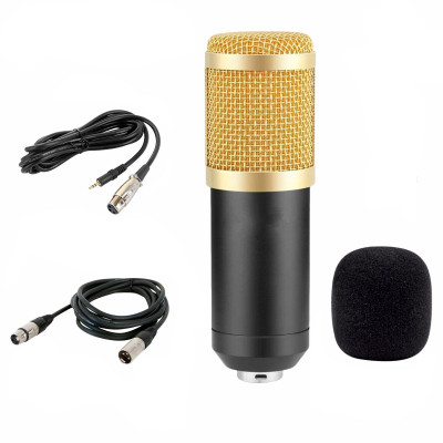 Конденсаторный микрофон BM-800 черно-золотой с кабелем XLR (M) - XLR (F) 1.5 м и кабелем XLR-Jack 3.5 1,5 м