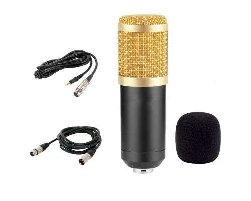 Конденсаторный микрофон BM-800, черно-золотой, с кабелем XLR (M) - XLR (F), 1.5 м и кабелем XLR-Jack 3.5, 1,5 м