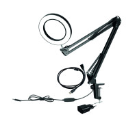 Настольная светодиодная лампа лупа LN-22U15A на усиленной струбцине с доп удлинителем кабеля 1.5 м и адаптером питания к сети 220В, черная