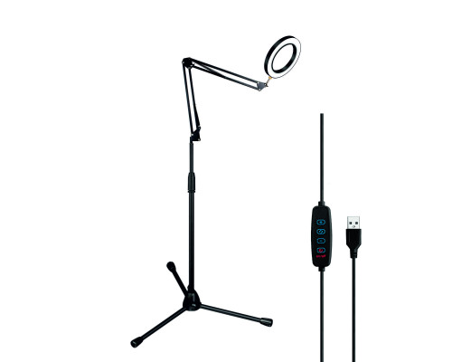 Напольная лампа в виде светодиодного светильника диаметром 15 см на пантографе на штативе ML