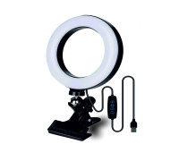 Светильник настольный в виде кольцевой лампы на прищепке диаметром 15 см