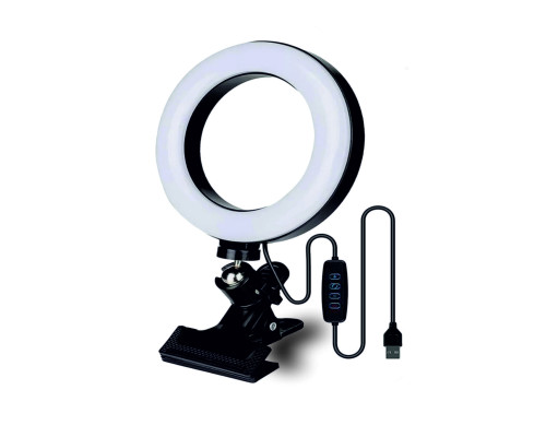 Светильник настольный в виде кольцевой лампы на прищепке диаметром 15 см