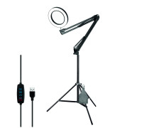 Напольная светодиодная лампа лупа LN-225JBK на треноге JBH с крючком для противовеса, черная