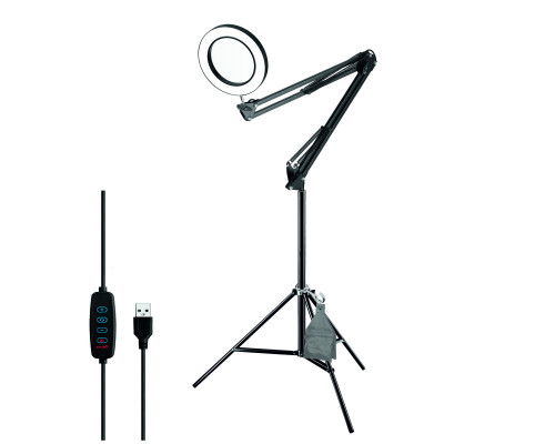 Напольная светодиодная лампа лупа LN-225JBK на треноге JBH с крючком для противовеса, черная