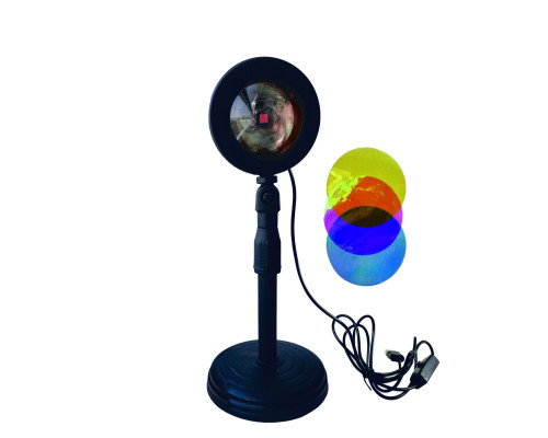 Настольная светодиодная лампа-проектор красный закат, со сменными светофильтрами 