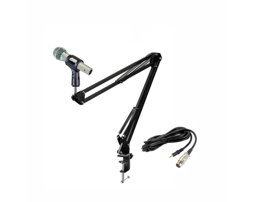 Динамический вокальный микрофон TMHK-1, кабель 2м XLR-Jack 3.5, с держателем «бочонок» на пантографе KGS с усиленной струбциной