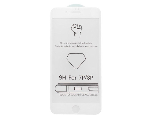 Защитное стекло для iPhone 8 Plus полная проклейка белое с салфеткой и стикером, в комплекте 2 шт